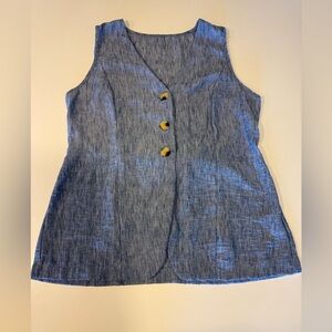 Blue Sleeveless Button-Up Top